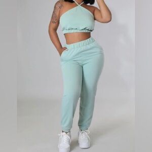 Blashe Halter Tank & Jogger Pants Set Light Sage Size Small